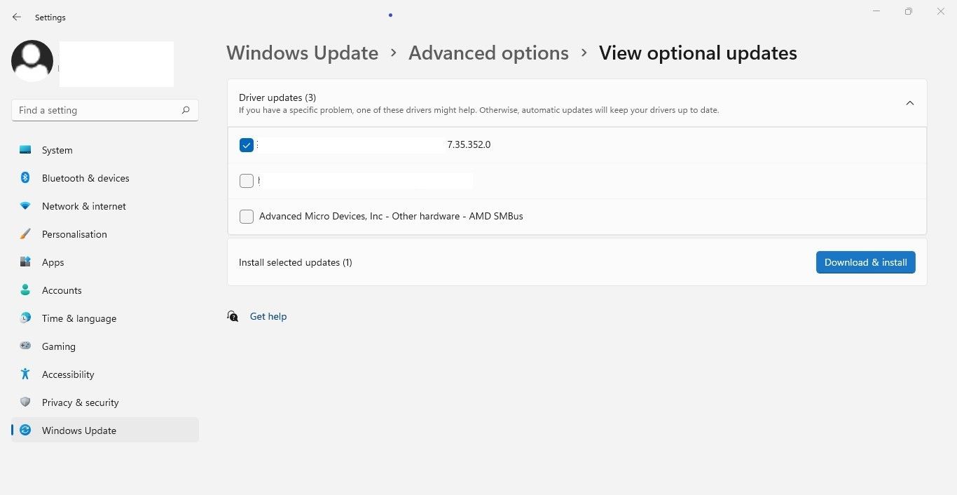 Установка необязательных обновлений Windows