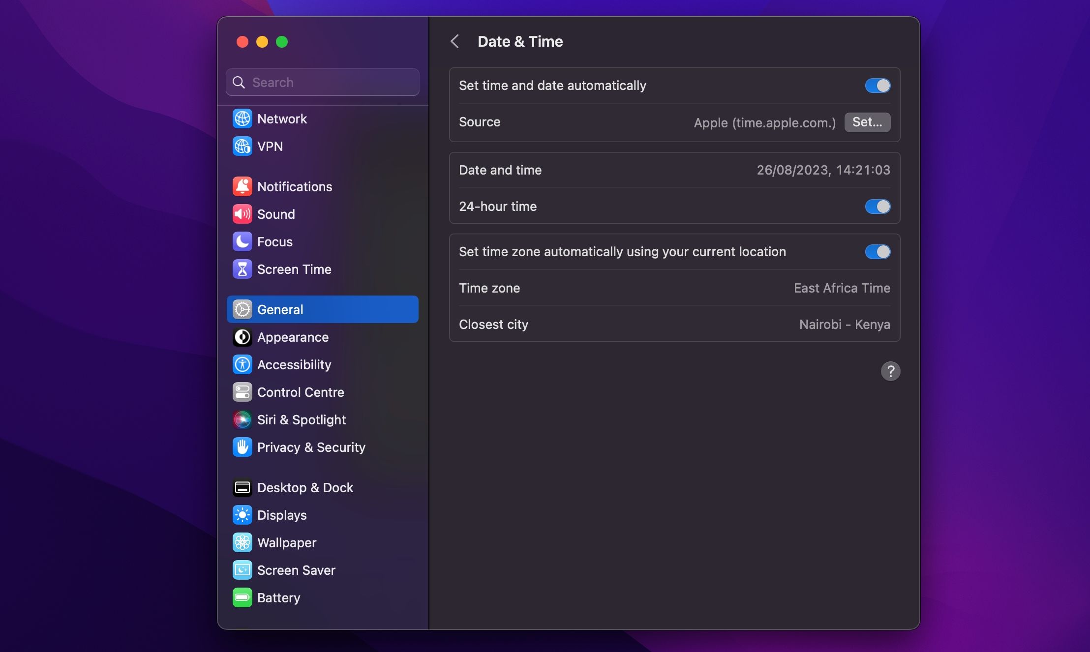 Настройки даты и времени в macOS
