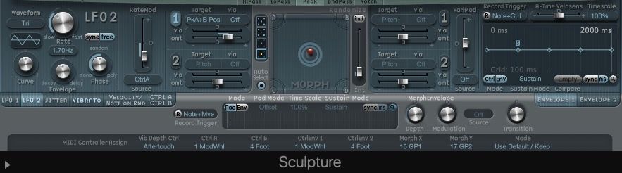 LFO, огибающие и MIDI-контролы в Sculpture