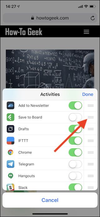 Перетаскивание расширения для изменения порядка
