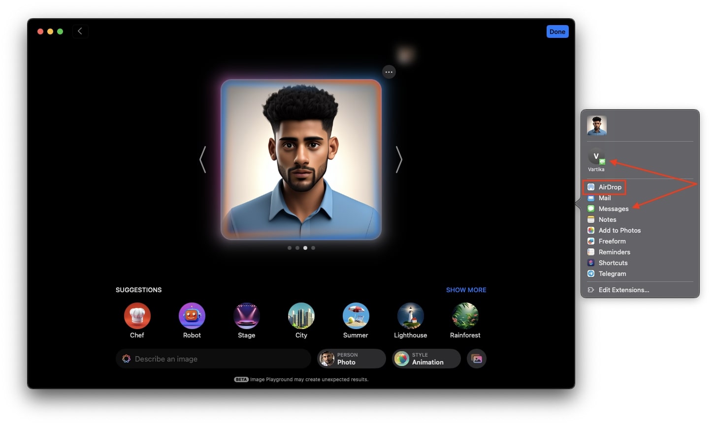 Обмен через AirDrop и iMessage