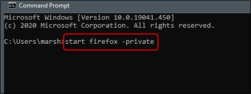 Команда для запуска firefox в приватном режиме