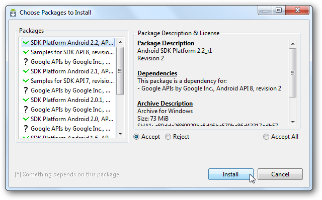 Окно менеджера SDK: настройки сети и протокола