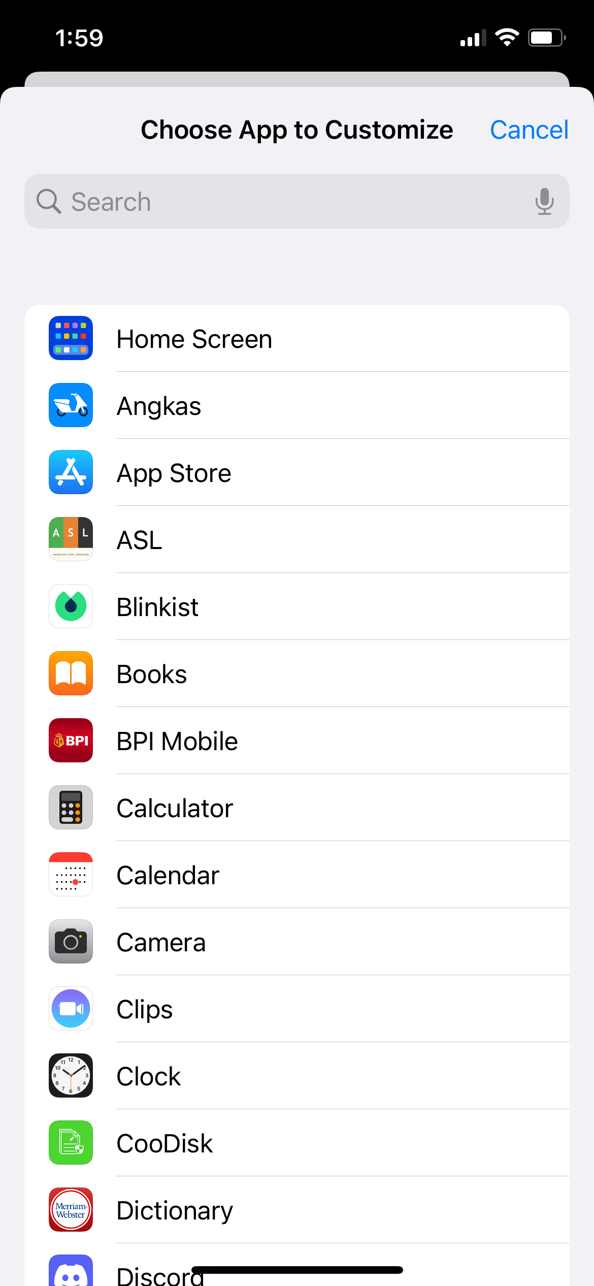 Выбор приложения для настройки на iPhone