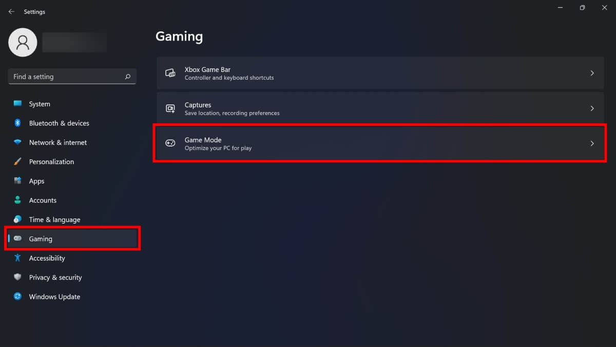 Acceder a Modo Juego en Configuración