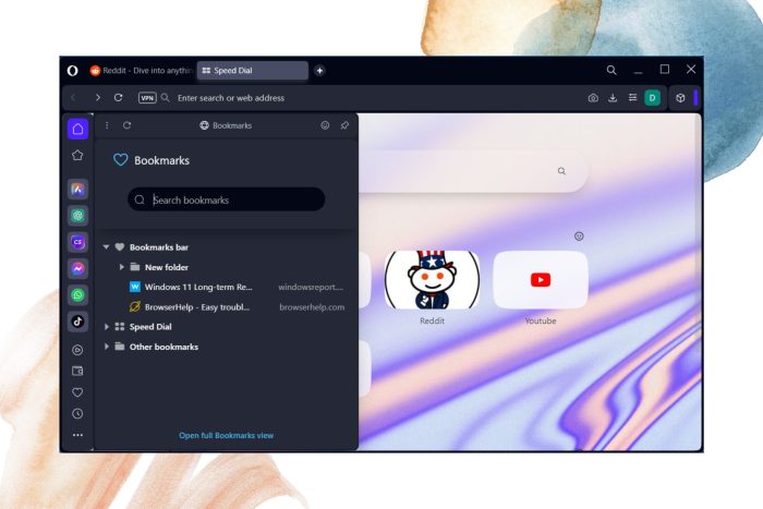 Как организовать закладки в Opera