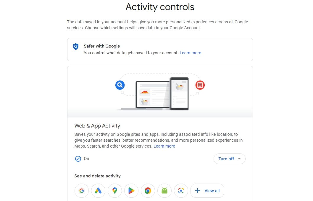 Значок Google Lens на странице Google Моя активность