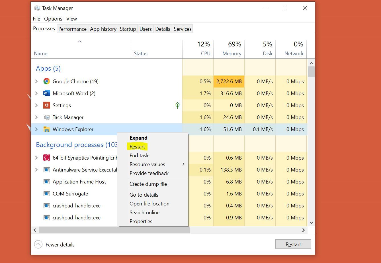 Перезапуск Проводника