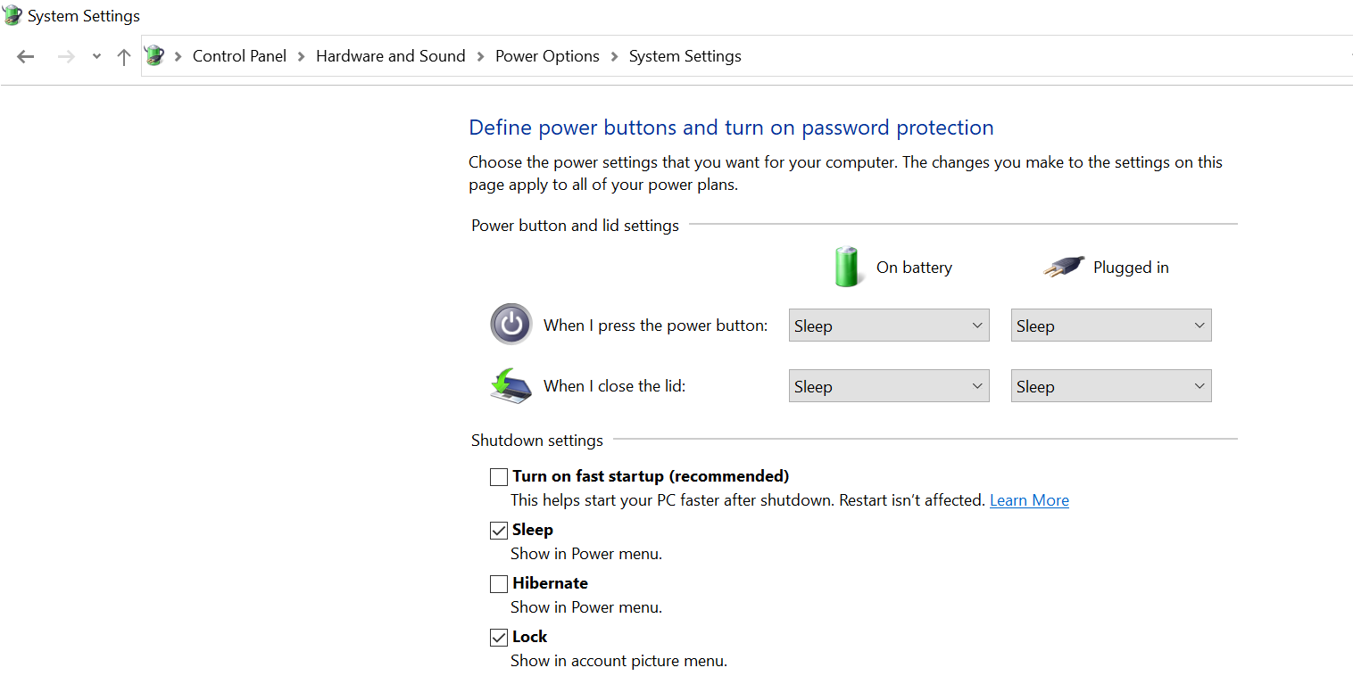 Отключение быстрого запуска в Windows 10 (параметры питания)