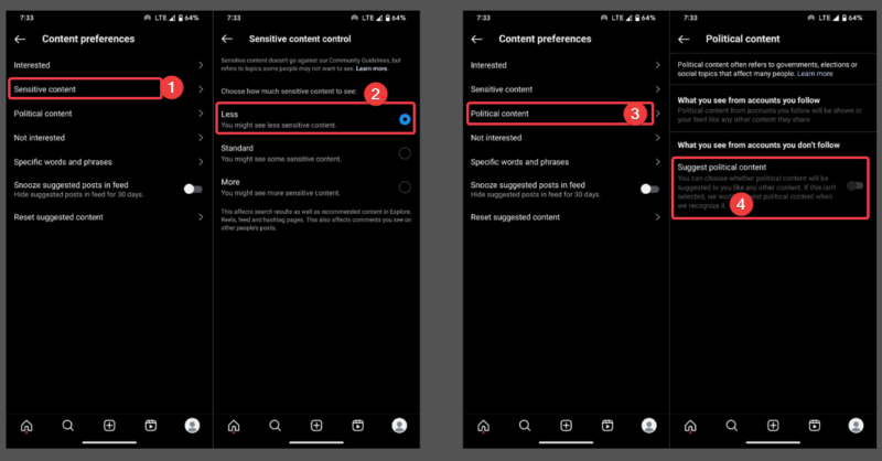 Параметры чувствительного контента в Instagram