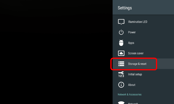 Экран меню Android: Сброс настроек Sony Smart TV