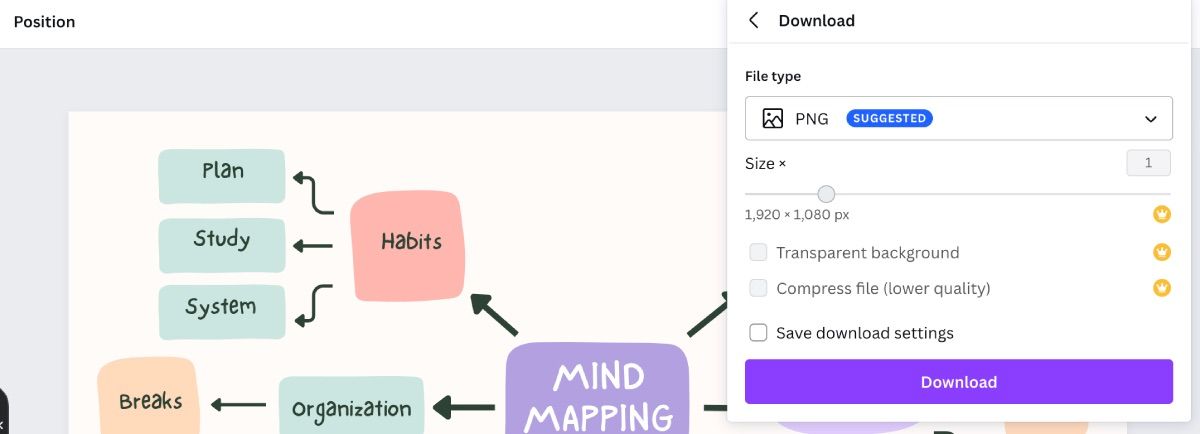 Canva mind map download option