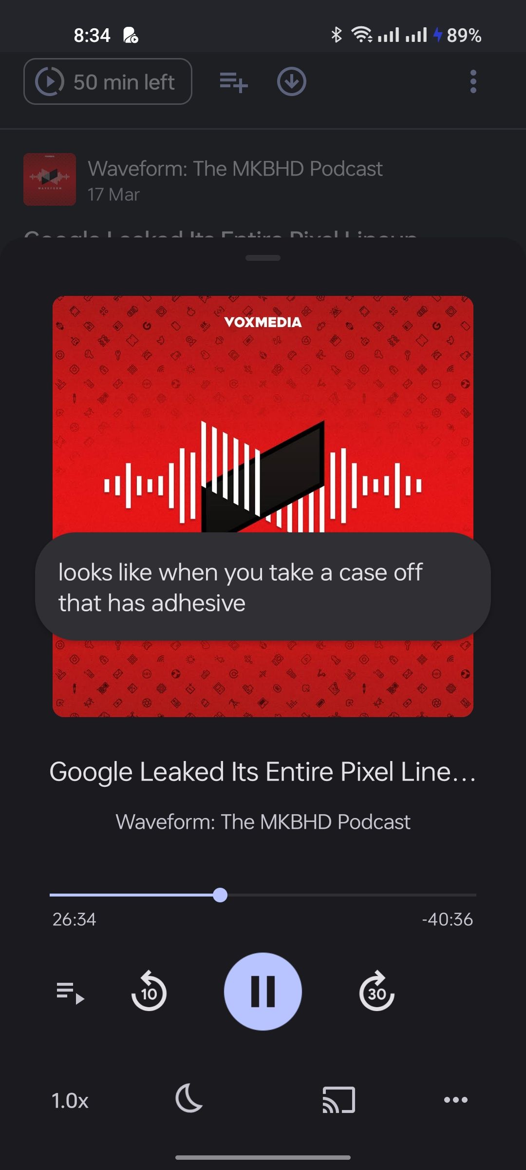 Live Caption в действии: расшифровка подкаста