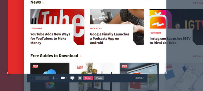 Интерфейс записи экрана в CloudApp со значком камеры и параметрами