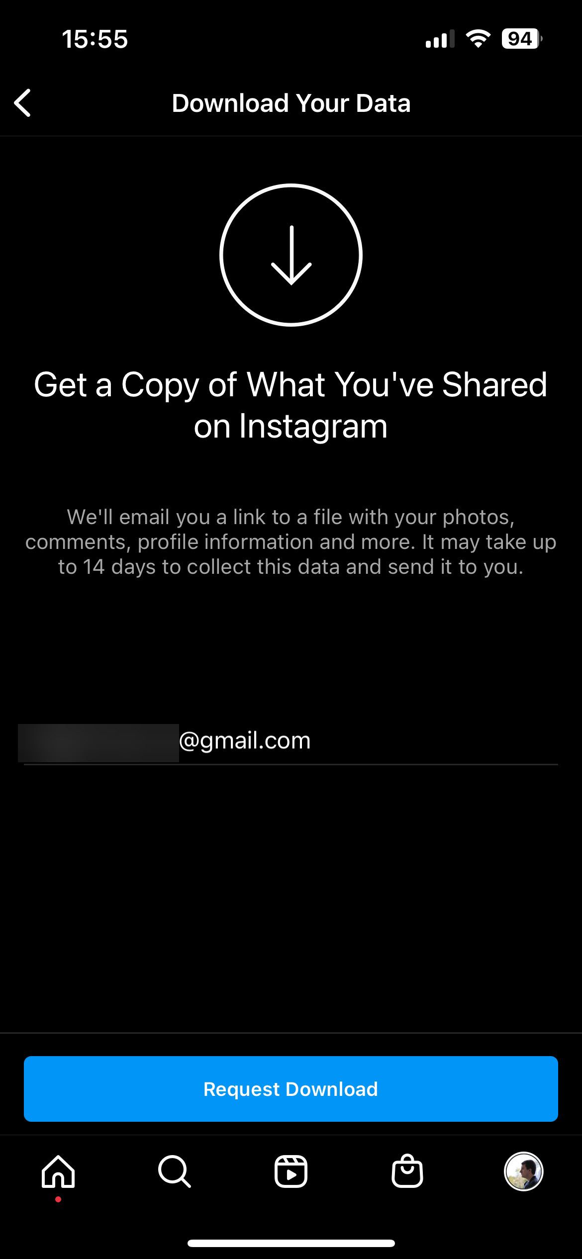 Instagram Request Data Download iPhone