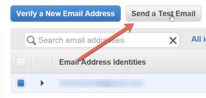 Выбор проверенного адреса и кнопка Send a Test Email