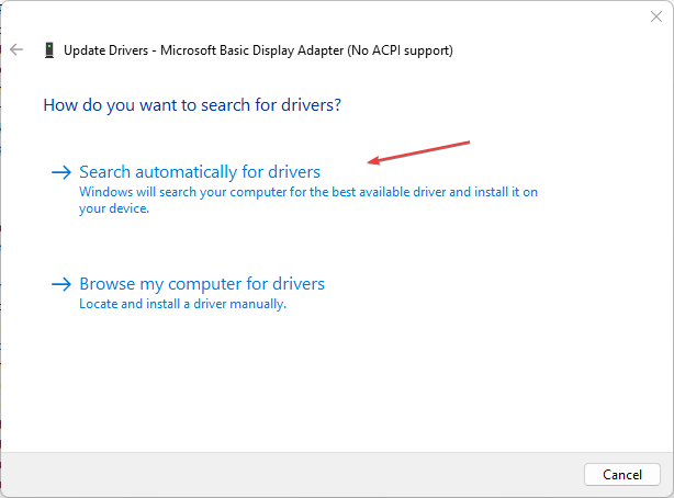 Автоматический поиск обновлений драйвера