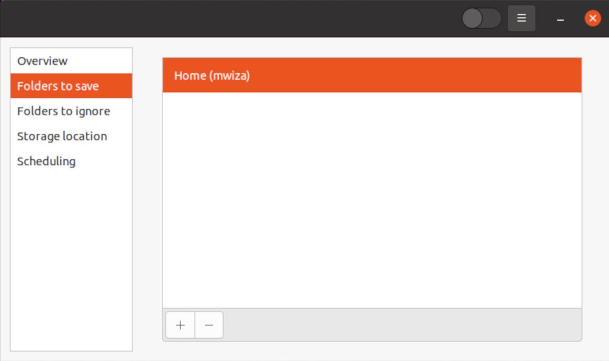 Выбор папок для резервного копирования в Déjà Dup