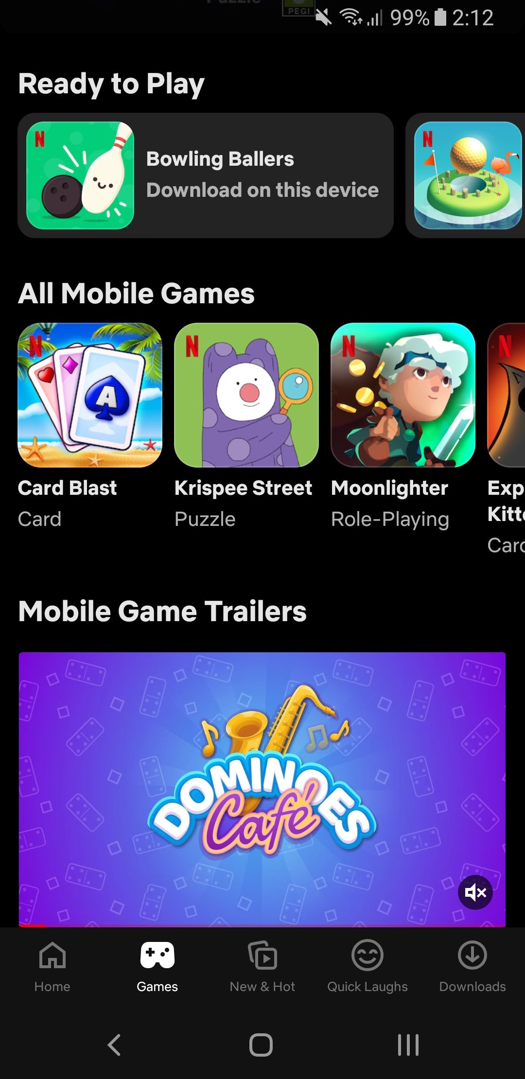 Вкладка «Игры» в приложении Netflix