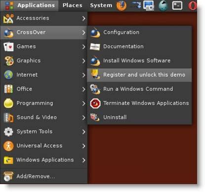 Окно регистрации CrossOver в Ubuntu