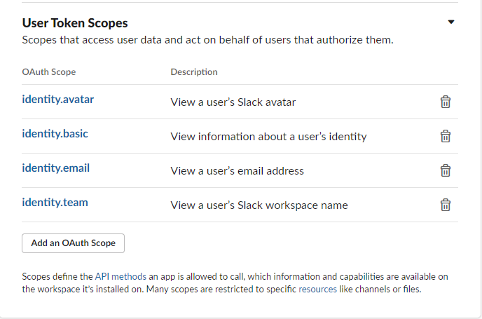 Выбор прав доступа Slack для identity