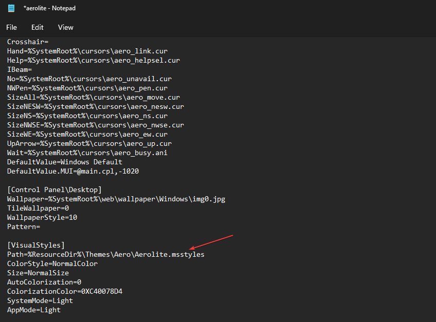 Замена пути к файлу msstyles в теме