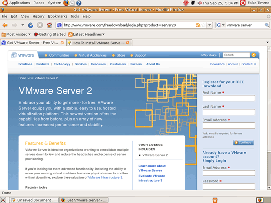 Форма входа на сайт VMware для скачивания продукта