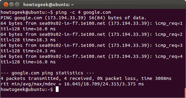 Результат выполнения ping с измерением времени отклика