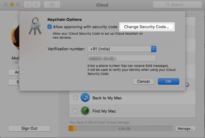 Смена кода безопасности iCloud Keychain на Mac