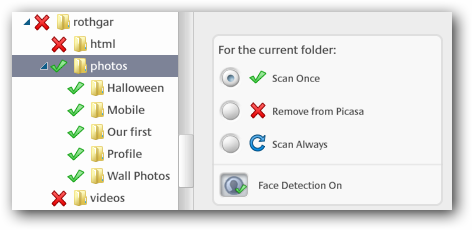 Настройка сканирования папок в Picasa и процесс импорта