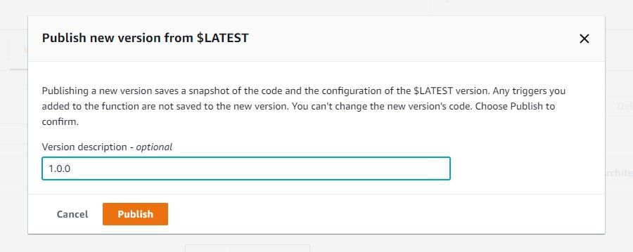 Публикация новой версии Lambda в консоли