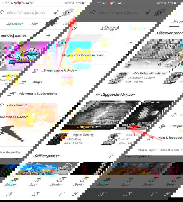 Настройки Google Play Маркет — меню профиля