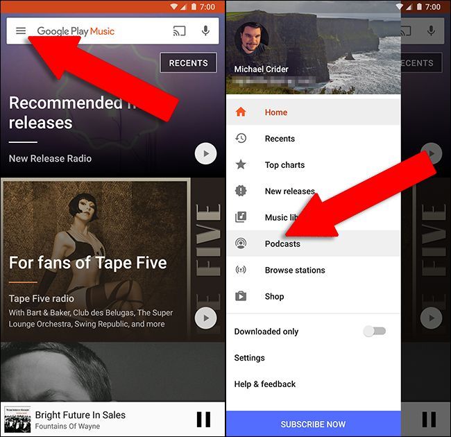 Список популярных подкастов в Google Play Music