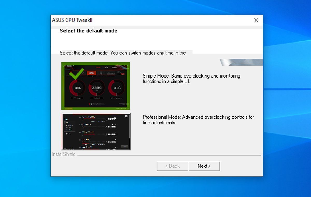ASUS GPU Tweak II: выбор режима Simple и Professional