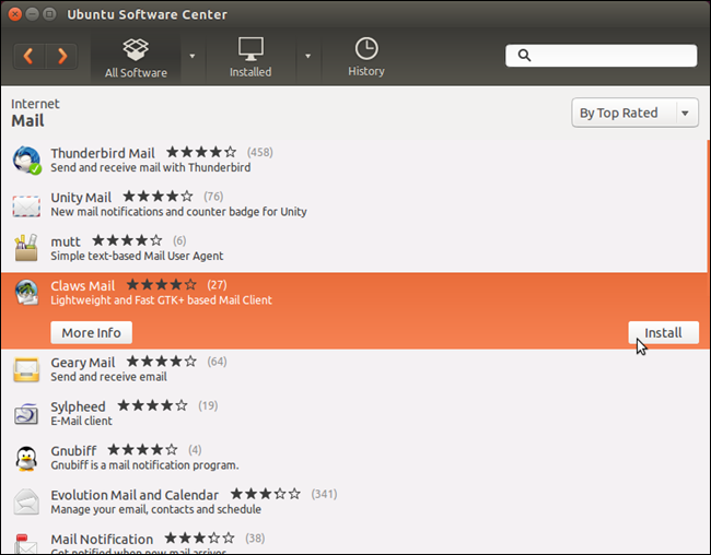 Кнопка установки программы в категории
