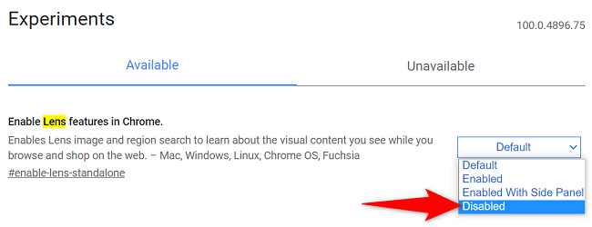 Выберите Disabled в меню флага Lens на компьютере