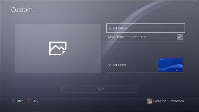 Опция Выбрать изображение в пользовательской теме