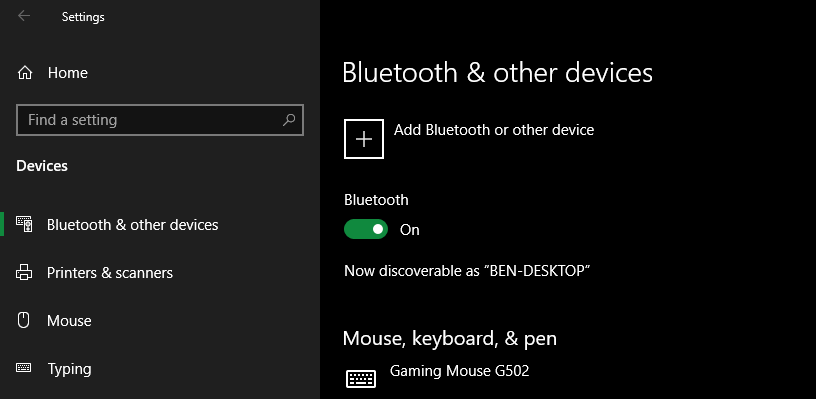 Настройки Bluetooth в Windows 10