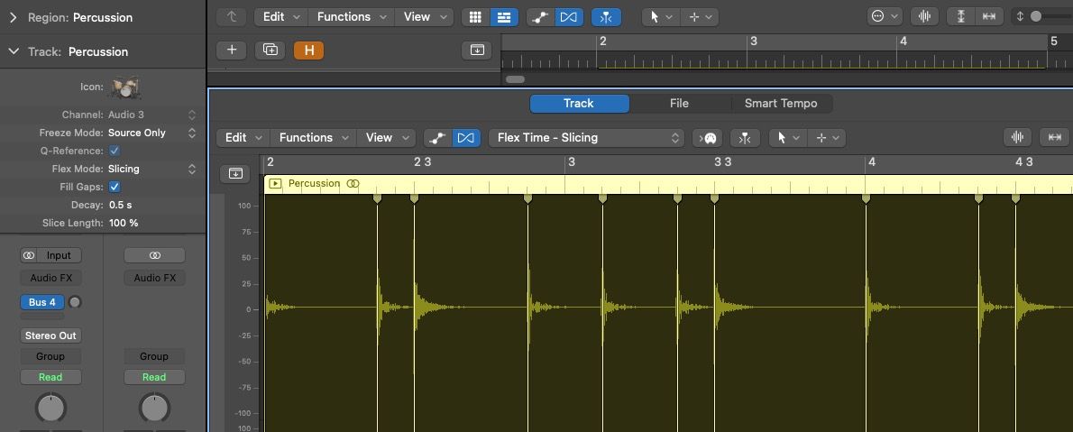 Slicing Flex Time — пример настроек в Logic Pro X