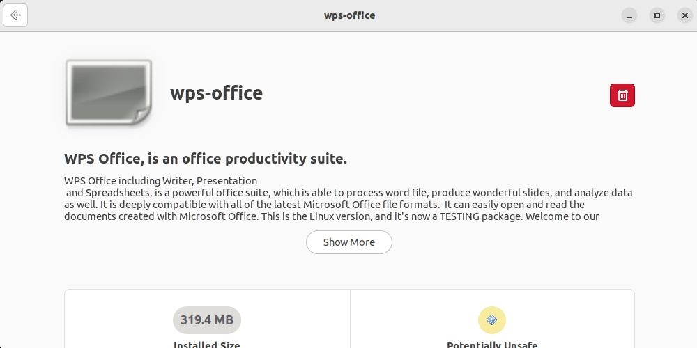 Удаление WPS Office через графический интерфейс Ubuntu