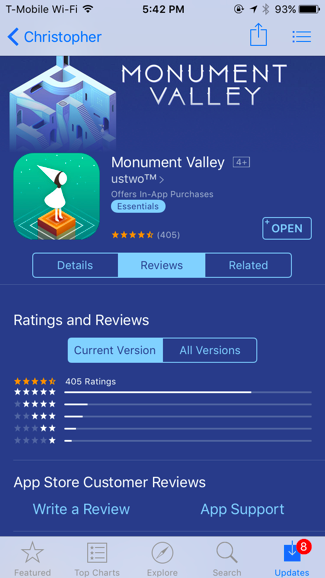 Страница приложения в App Store с ссылкой «Поддержка разработчика»