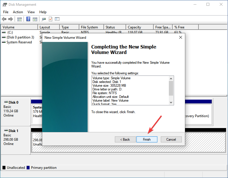 Завершение мастера: Finish