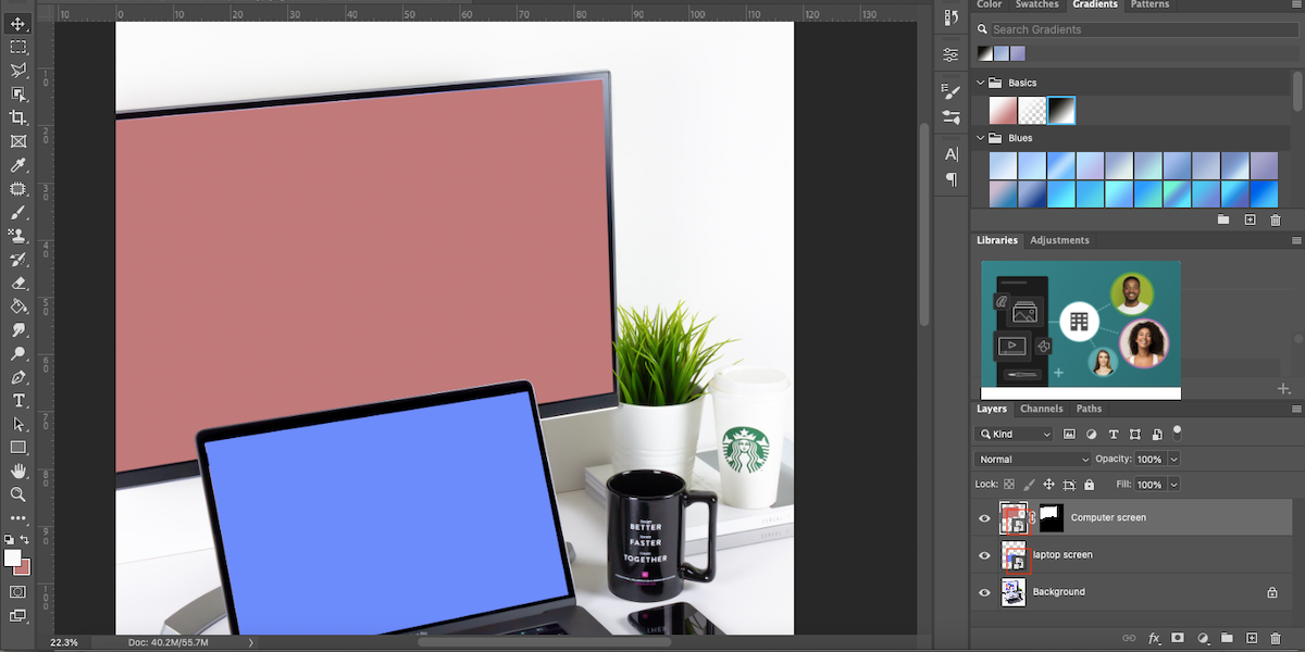 Скриншот панели слоёв с кнопками смарт-объекта.