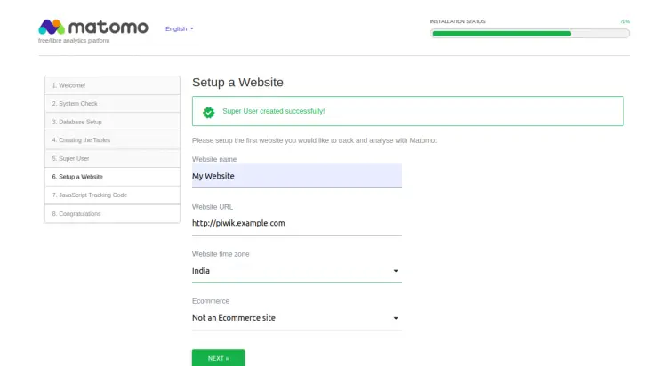 Добавление сайта для трекинга