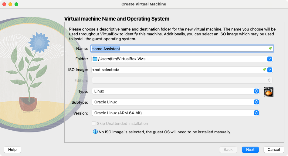 Создание новой VM в VirtualBox.