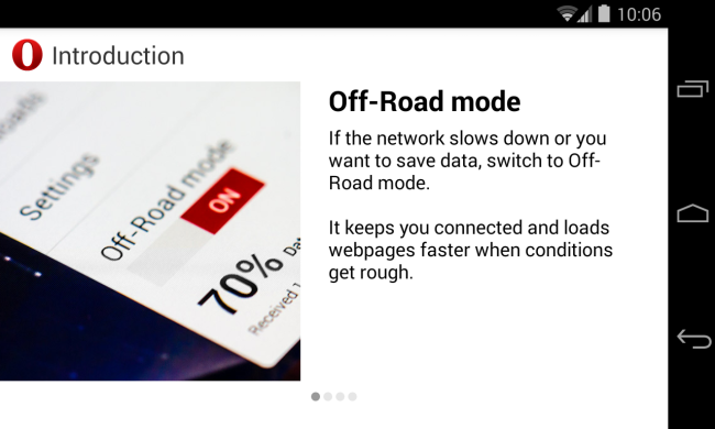 Режим Off‑Road в Opera на Android (интерфейс)
