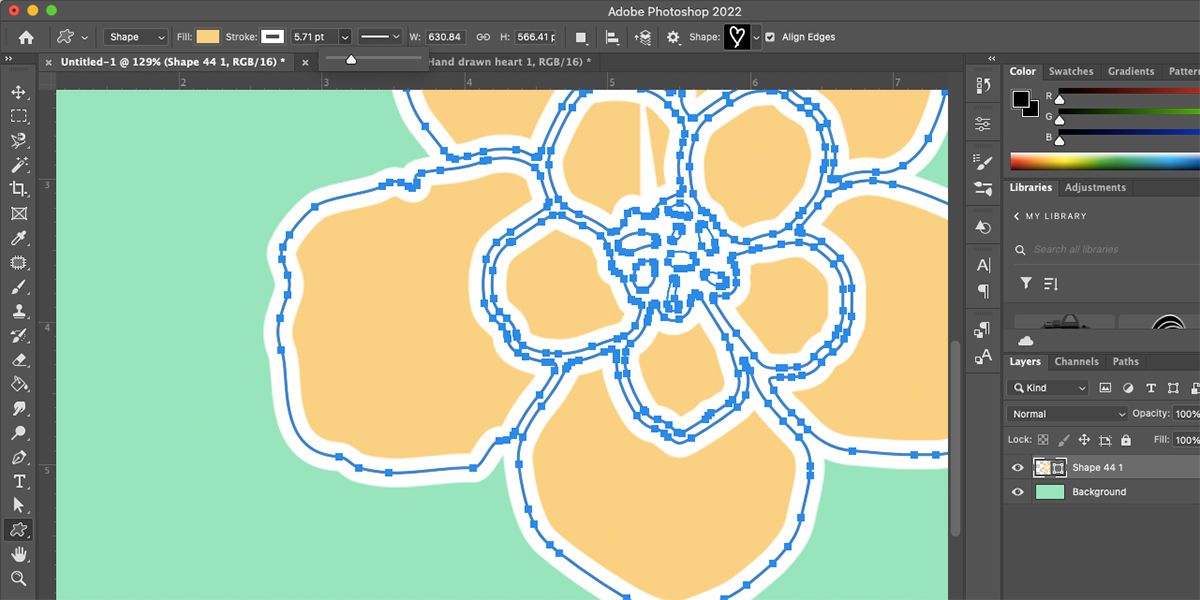 Панель с настройками обводки и толщиной линии