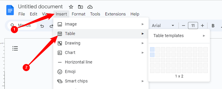 Создайте таблицу 1×2