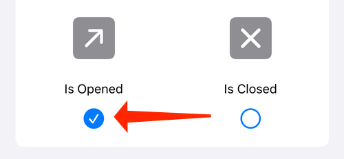 Выберите Состояние открыто