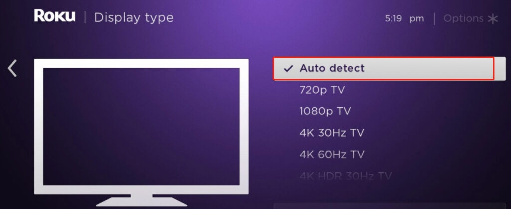 Настройка типа дисплея Roku